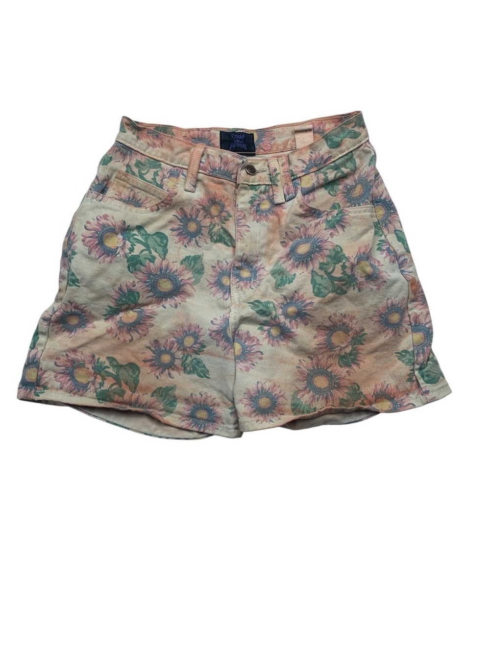 90s code bleu junior 9 26 denim Floral Sunflower Print High-Waist Shorts